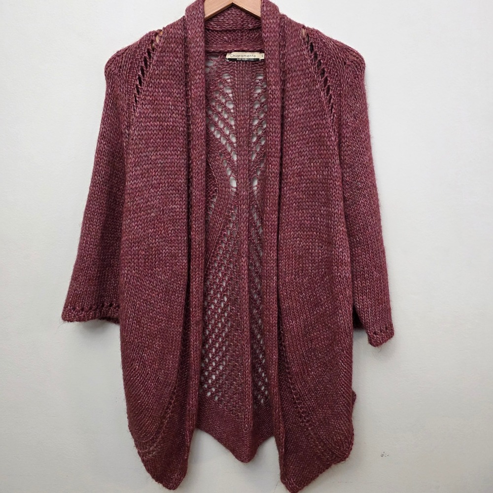 Chiaramente Burgundy Alpaca Wool Blend Open Front‎ Cardigan Made in Italy Small
